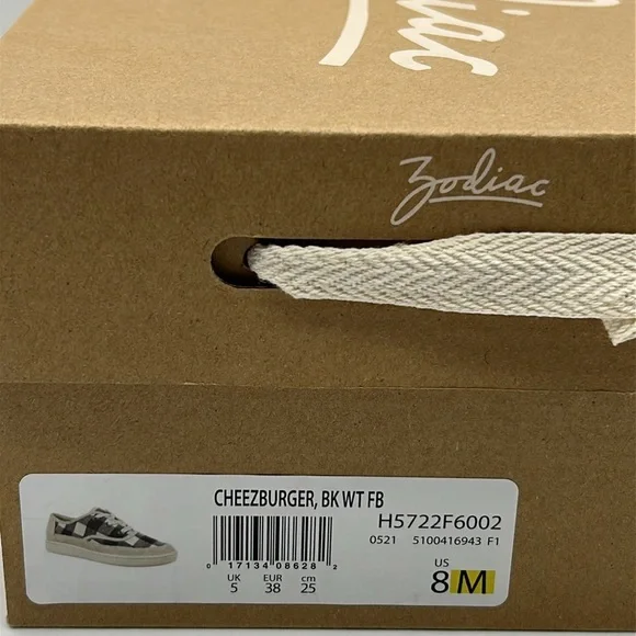 Zodiac Cheezburger Plaid Lace-Up Sneakers Women’s Size 8M Black White Tan NWB - Picture 10 of 11
